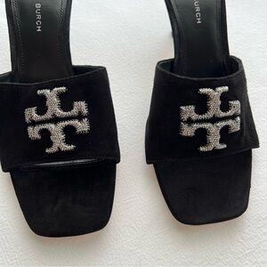 Tory Burch Women's Eleanor Black Pavé Kitten Heel Sandals Size 7.5 New